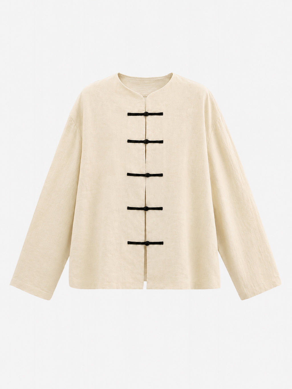Linen Mandarin Collar Knot Button Jacket