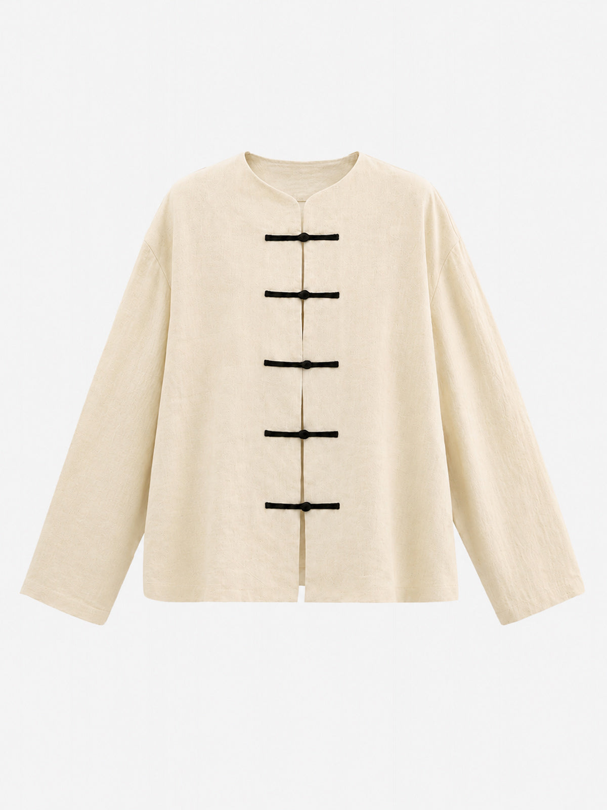 Linen Mandarin Collar Knot Button Jacket