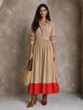Contrast-Hem Maxi Shirt Dress