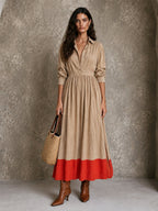 Contrast-Hem Maxi Shirt Dress