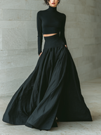 Conjunto de falda larga plisada de talle alto y top corto de mezcla de algodón negro