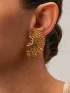 Ray Motif Gold Stud Earrings