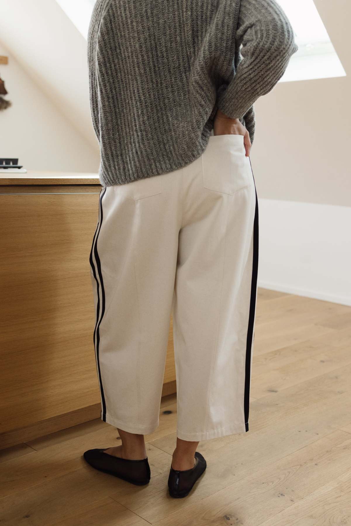 Cotton Blend Track Pants with Side Stripes - Comfortable Wide Leg Joggers for Casual Wear
