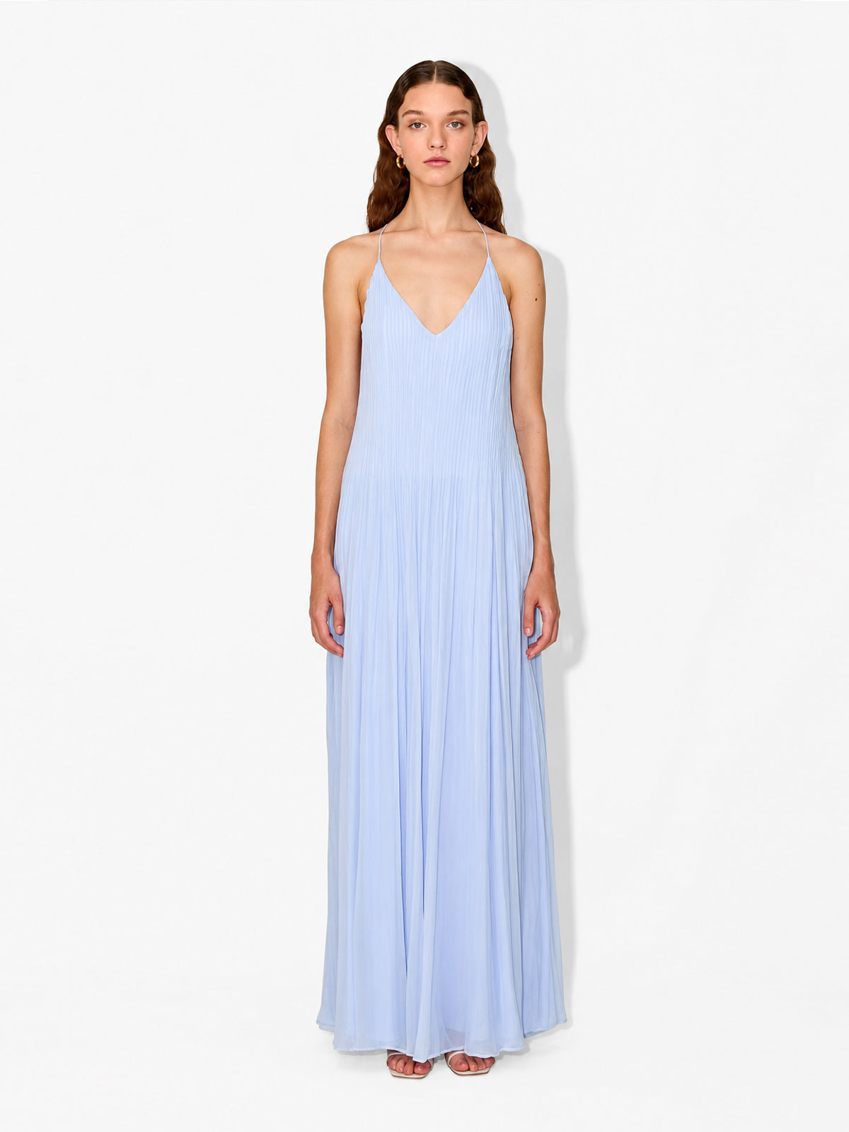 Pleated V Neck Maxi Dress