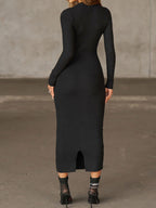 Ribbed Knit Chain Detail Midi Dress