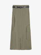Curved-Seam Cargo Midi Skirt With Studded Belt
