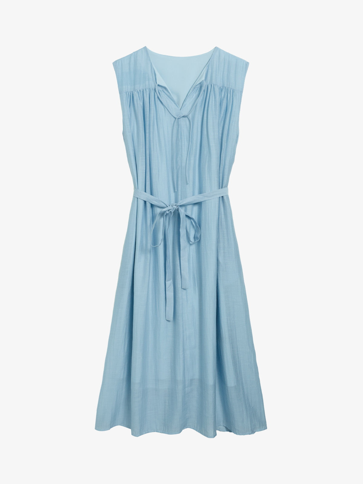 Gathered Tie-Waist Lyocell Midi Dress