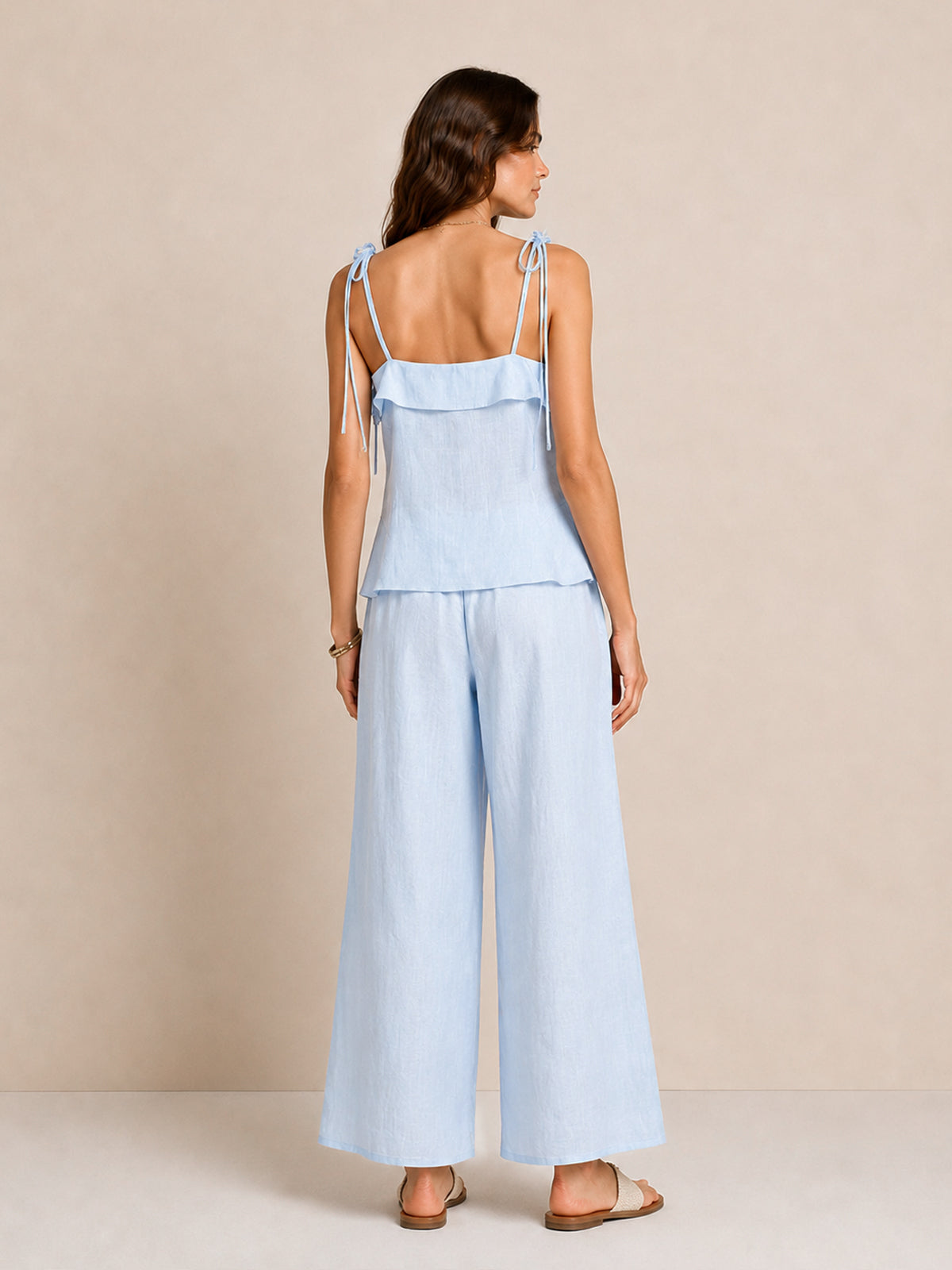 Ruffle Tie Shoulder Pants Set