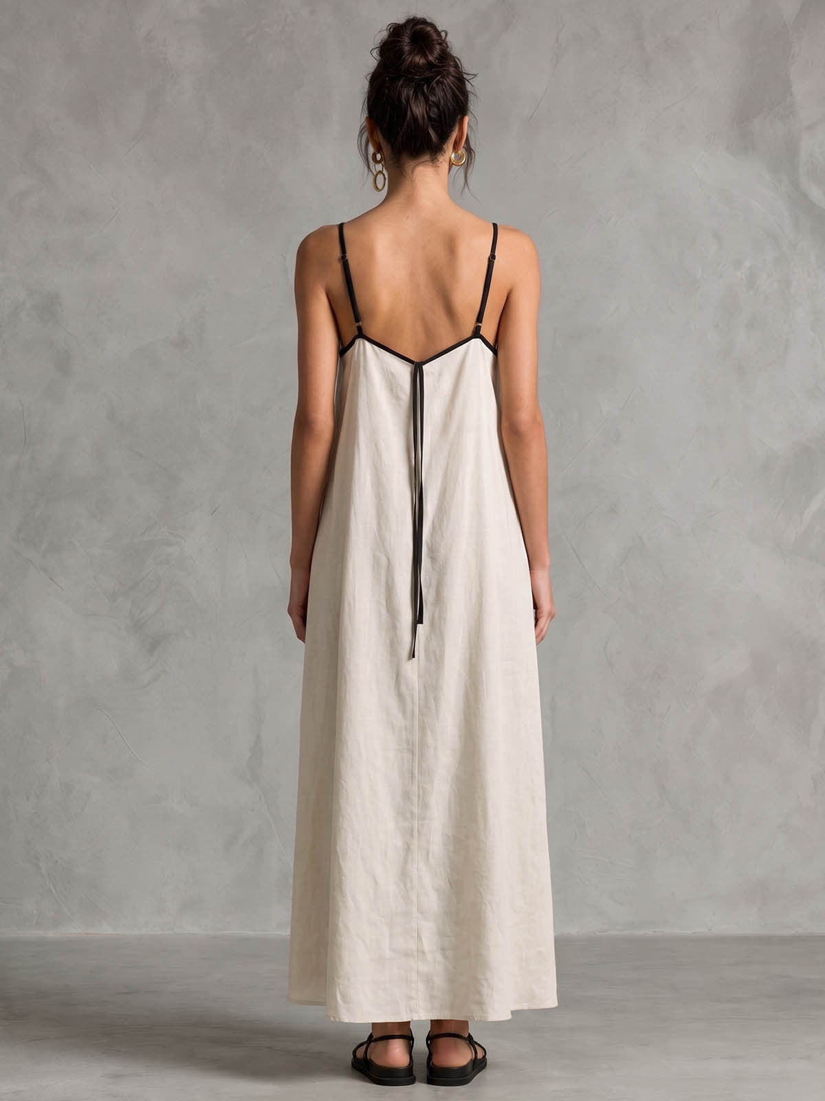Linen-Blend Maxi Dress with Adjustable Spaghetti Straps