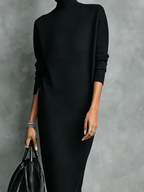 Vestido midi ajustado de cuello alto de punto de cachemira