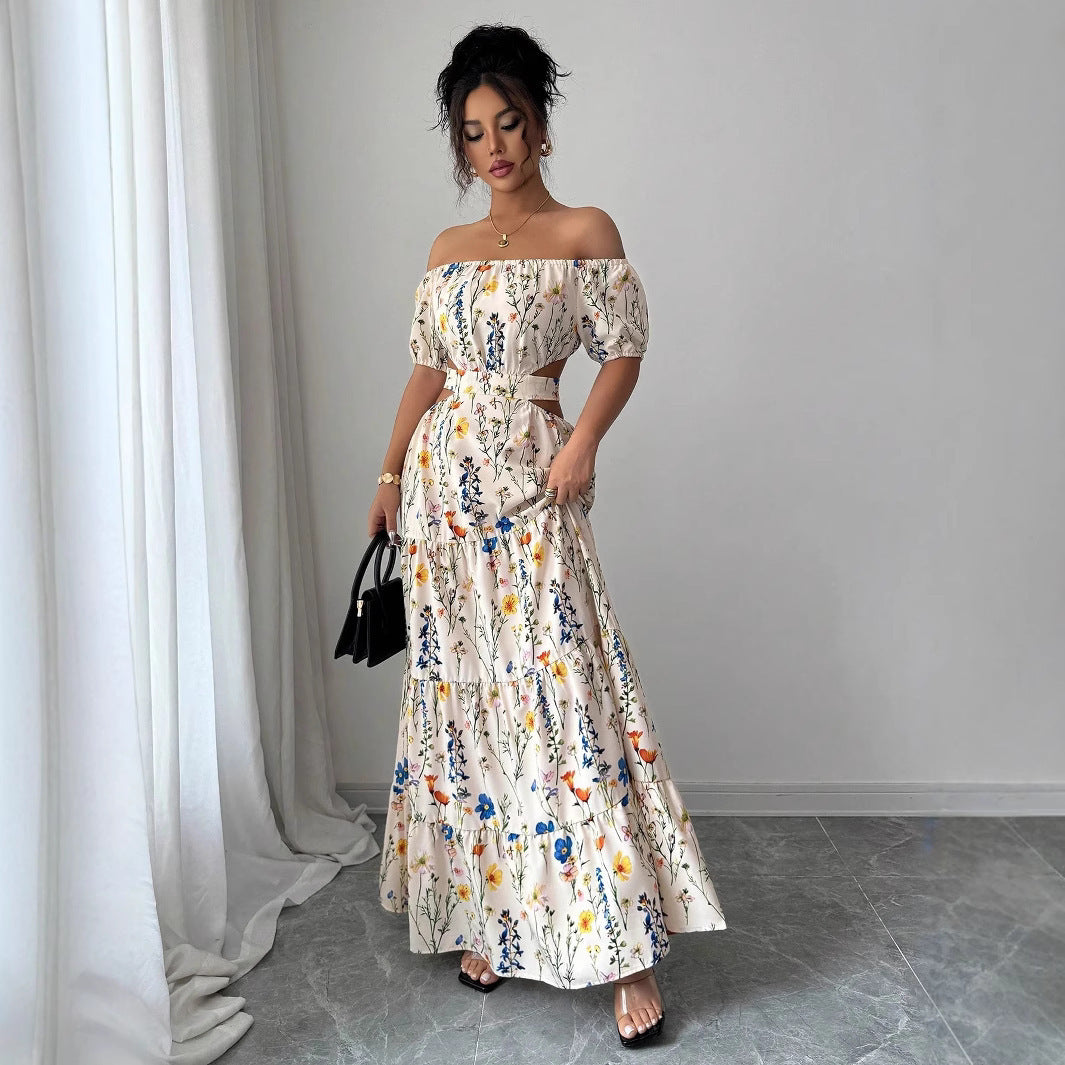 Floral Off Shoulder Cutout Maxi Dress