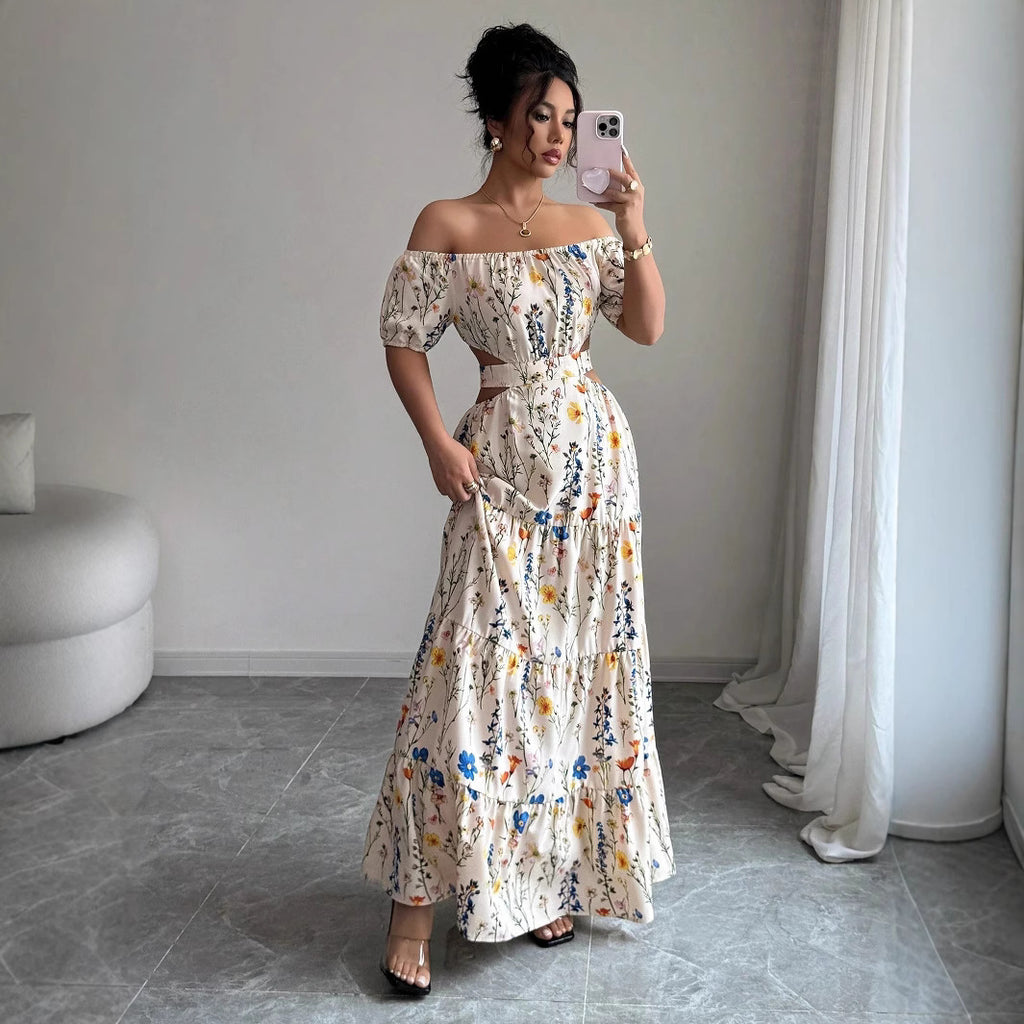 Floral Off Shoulder Cutout Maxi Dress