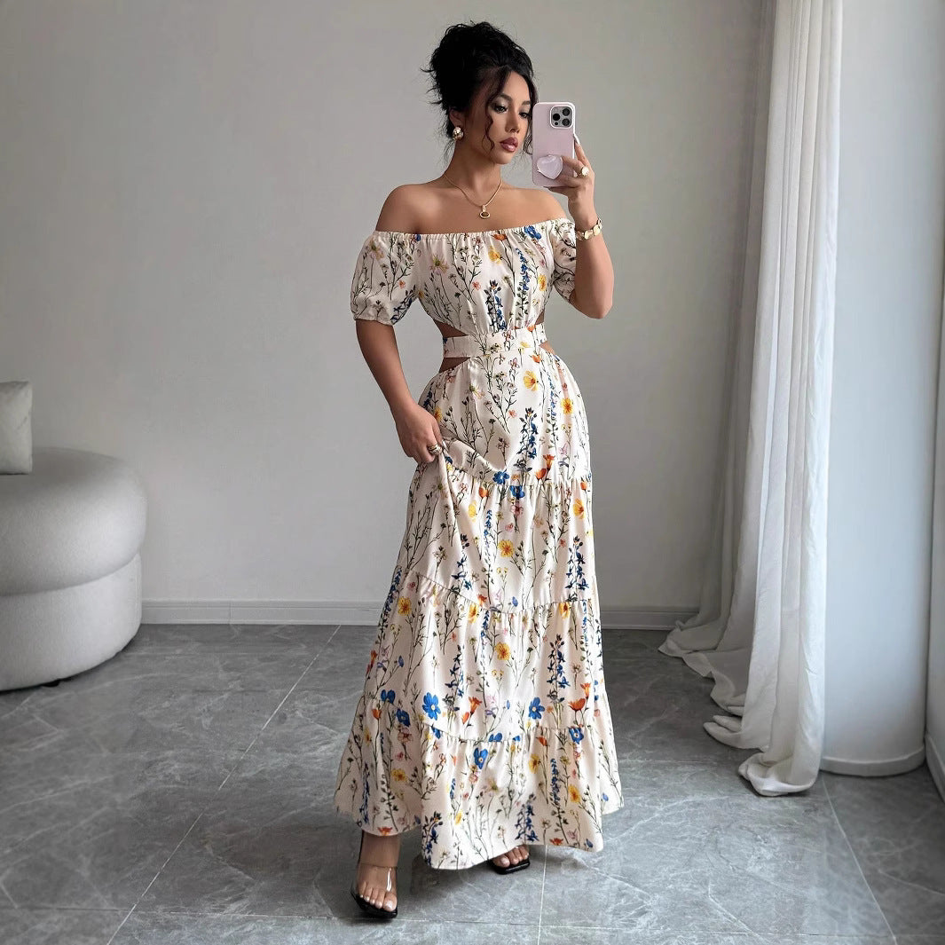 Floral Off Shoulder Cutout Maxi Dress