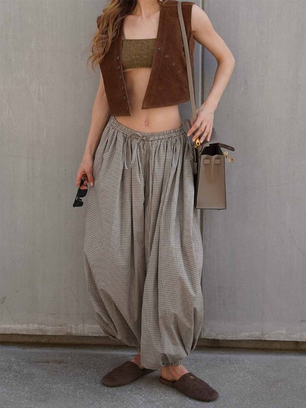 Gingham High Waist Harem Pants