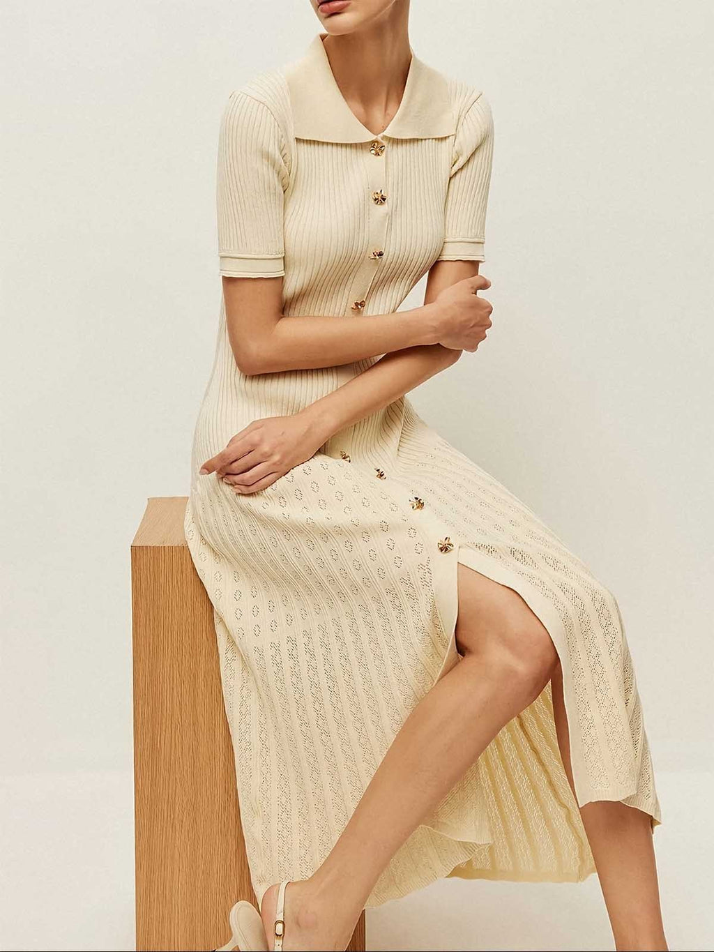 Collared Knit Button Down Midi Dress