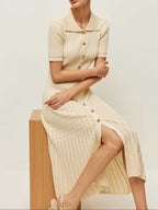 Collared Knit Button Down Midi Dress