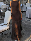 Open Back Fringe Knit Dress