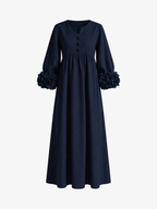 V-Neck Floral Lantern Sleeve Flowy Dress