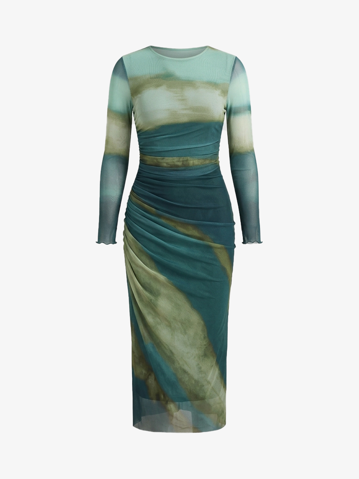 Printed Mesh Ruched Bodycon Dress
