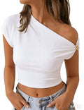 One Shoulder Fitted Metal Detail Top