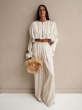 Satin Puff Sleeve Wide Leg Two-Piece Set