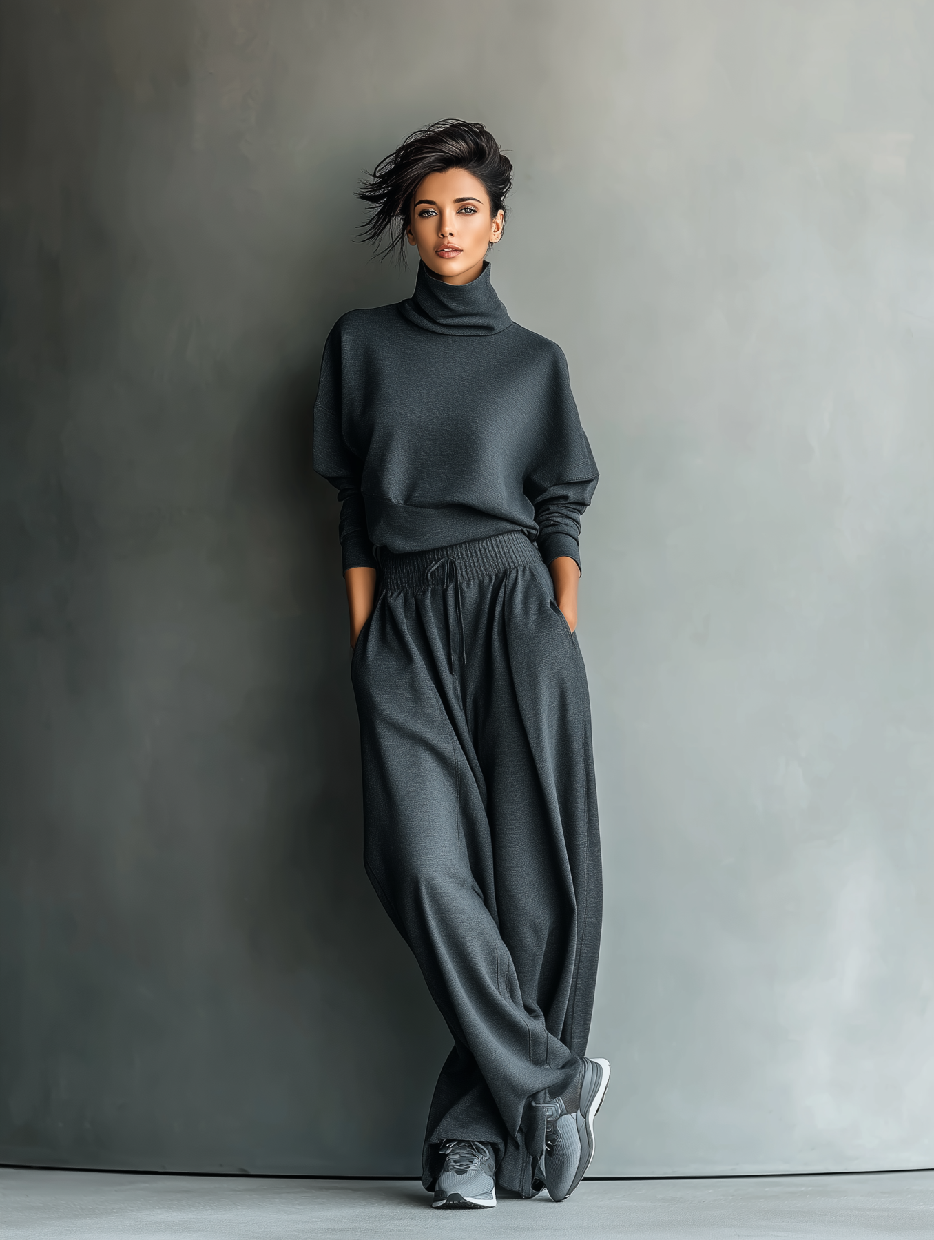Soft Knit Turtleneck Sweater Set with Wide Leg Pants for Women