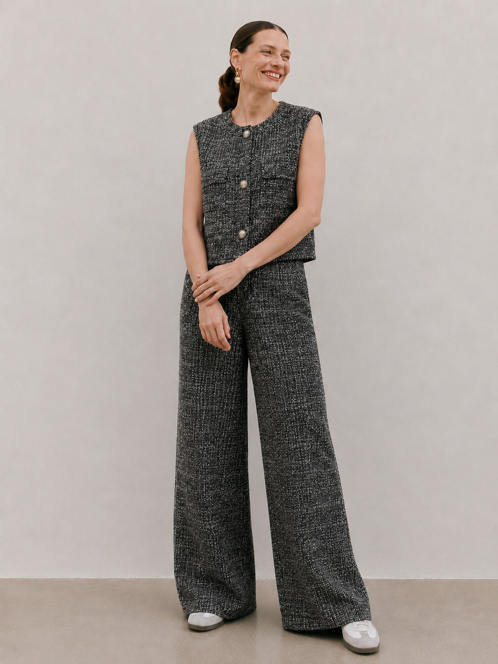 Textured Knit Vest Wide Leg Set