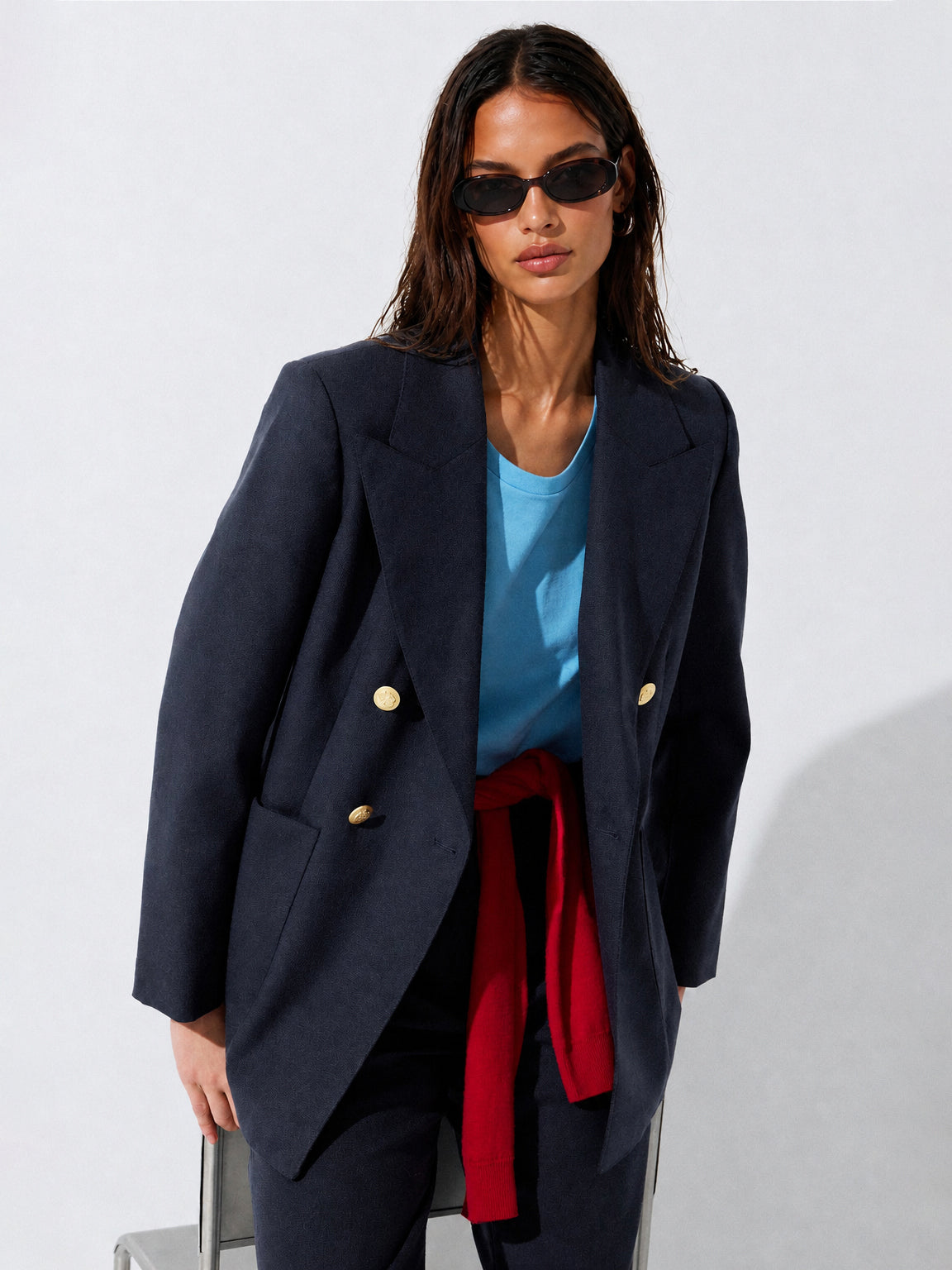 Textured Double-Breasted Tailored Blazer