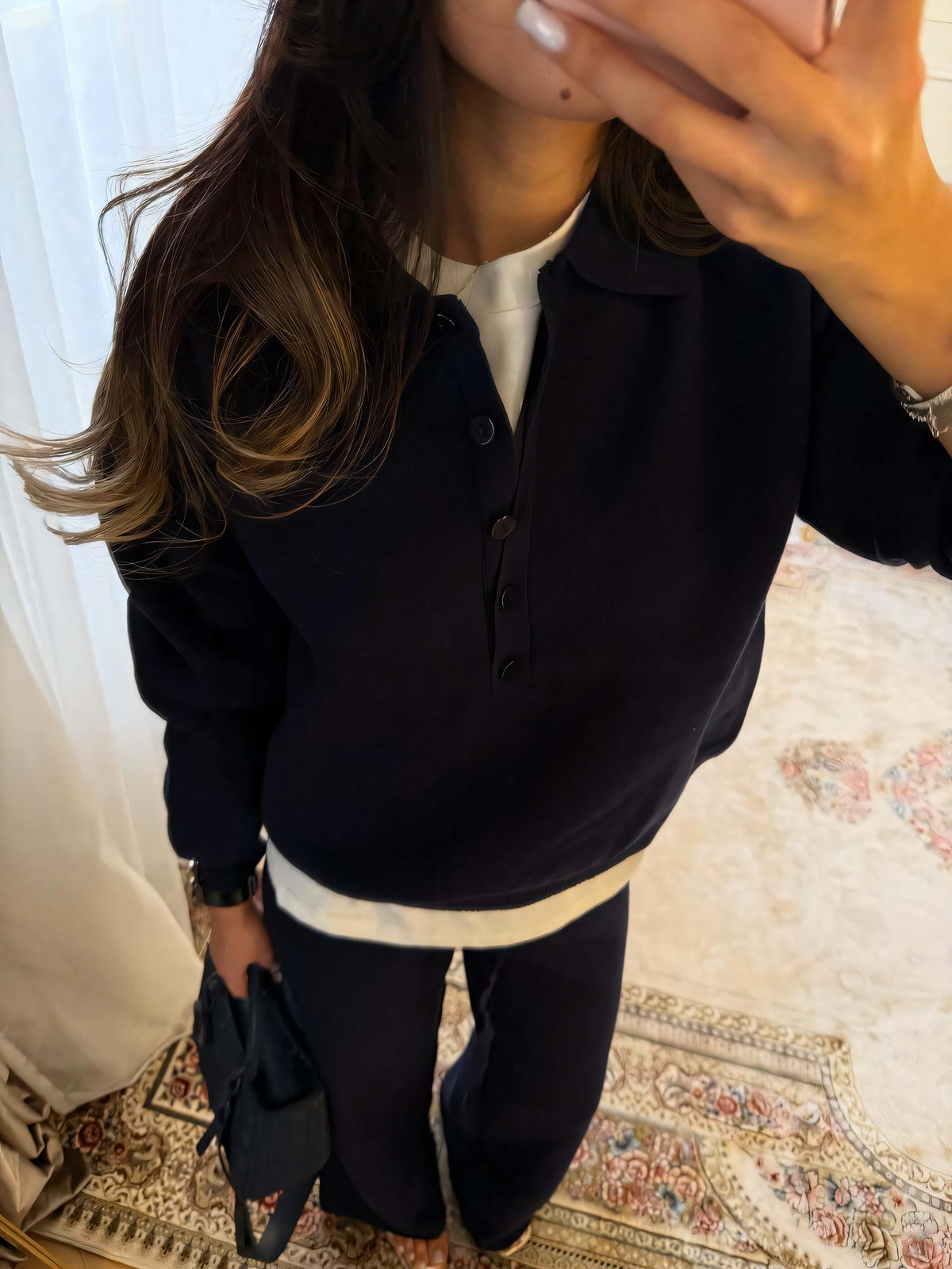 Collared cotton Trouser Set