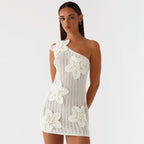 One Shoulder Crochet Mini Dress