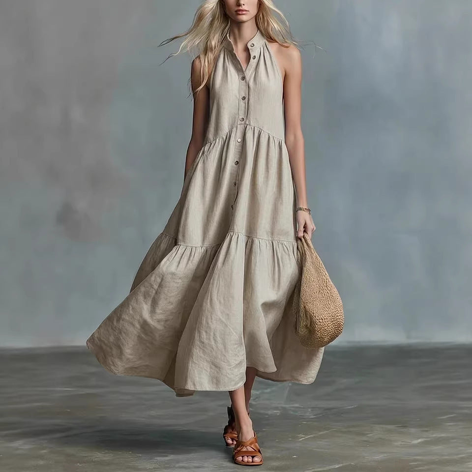 Halter Linen Blend Midi Dress