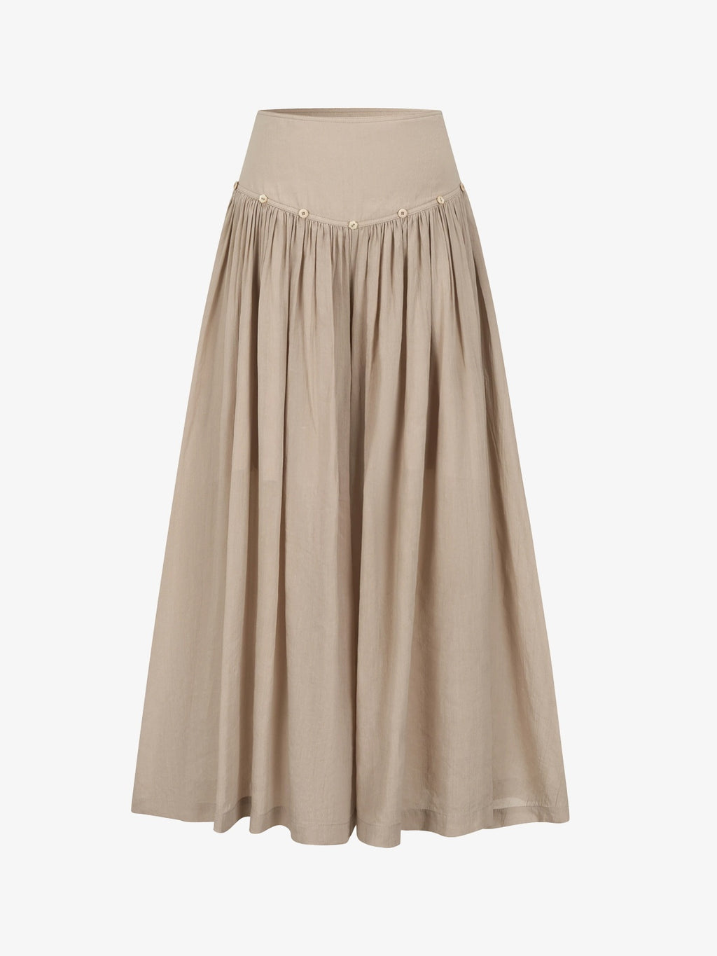 Button-Trim Gathered Midi Skirt
