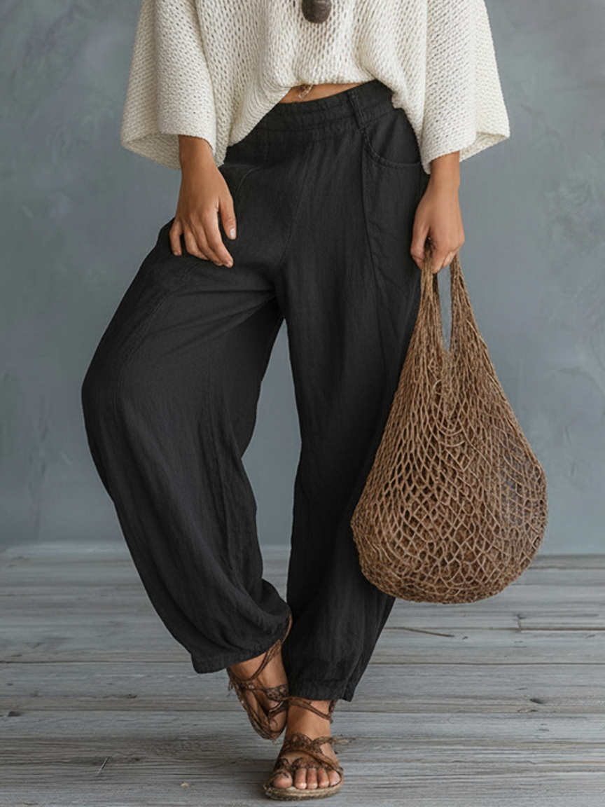 Linen Wide Leg Pants Women Boho Style Loose Fit High Waist Harem Trousers Comfortable Breathable Casual Summer Pants