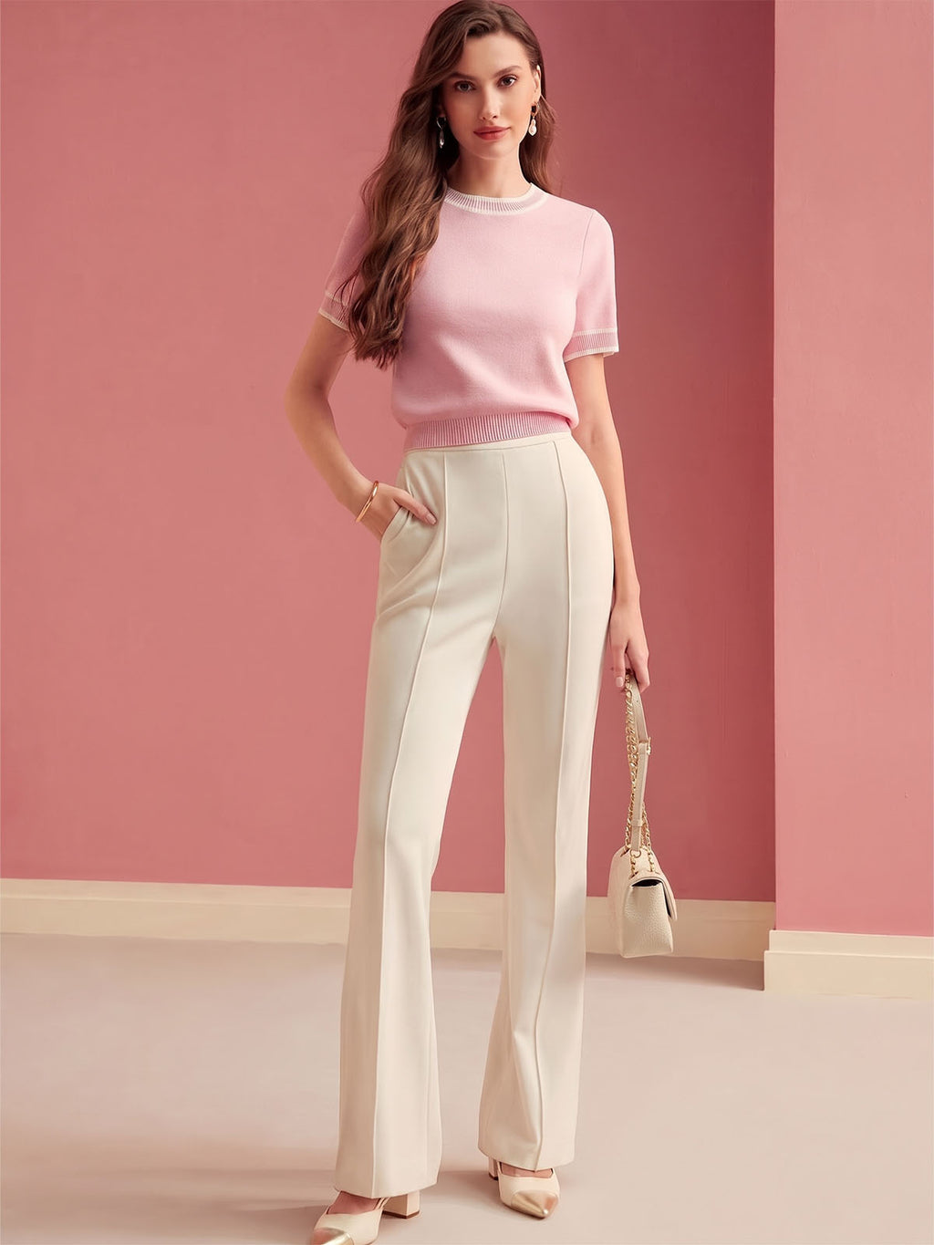 Pink Cropped Knit Sweater