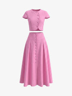 Conjunto de top corto con botones delanteros y falda midi de corte A