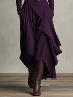Robe midi asymétrique drapée à col roulé