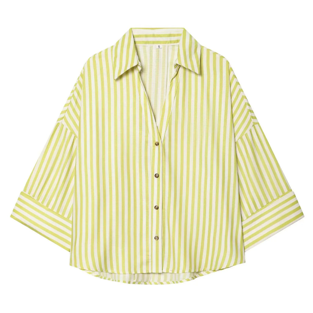 Wide-Sleeve Button-Front Relaxed Shirt
