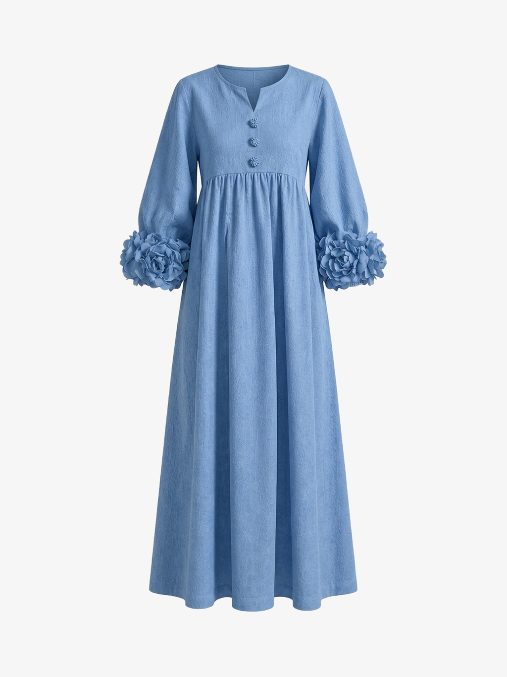 V-Neck Floral Lantern Sleeve Flowy Dress