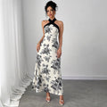 Floral Print Halter Neck Slim Fit Maxi Dress