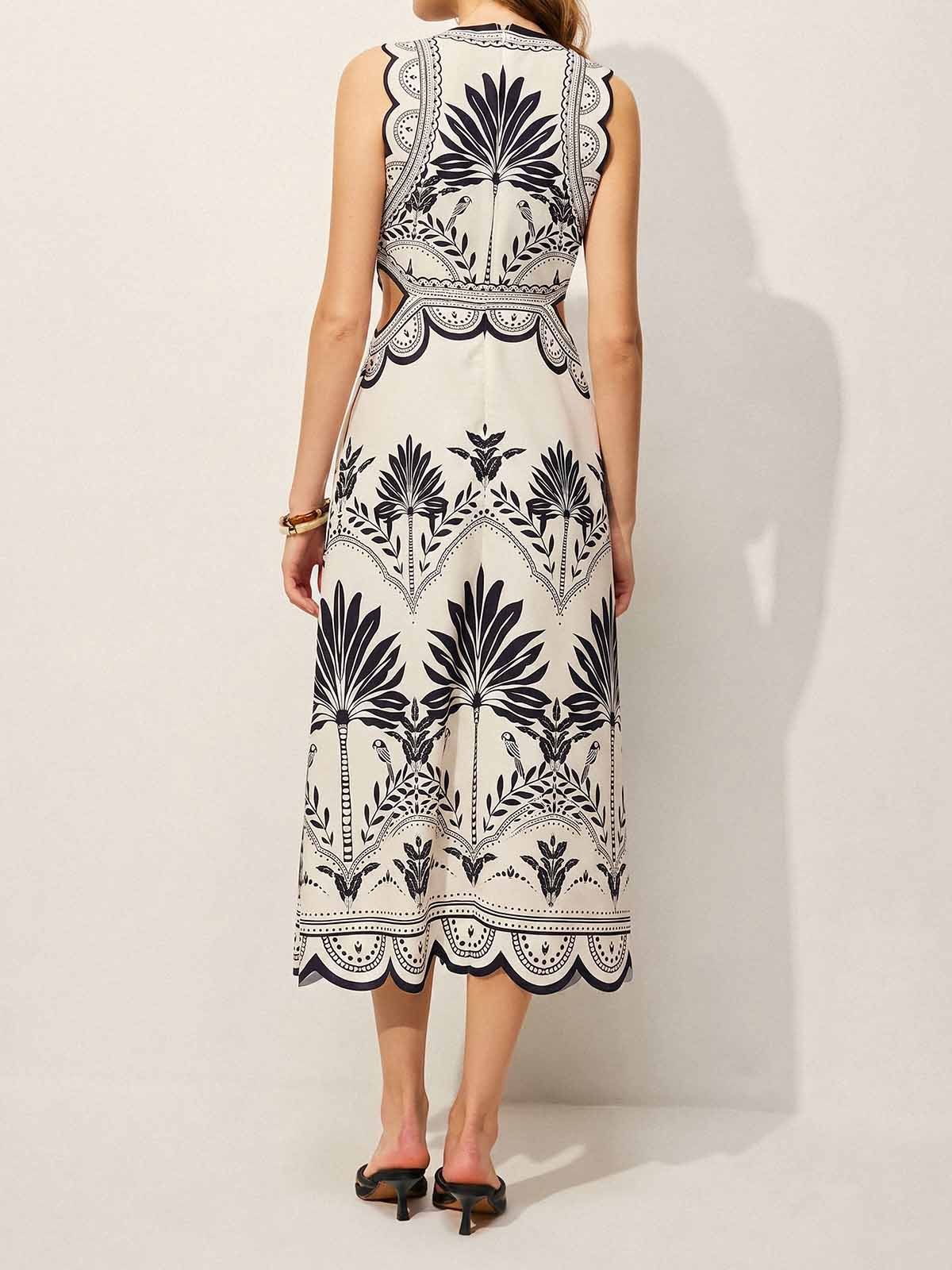 Floral Cut Out Waist Midi Dress