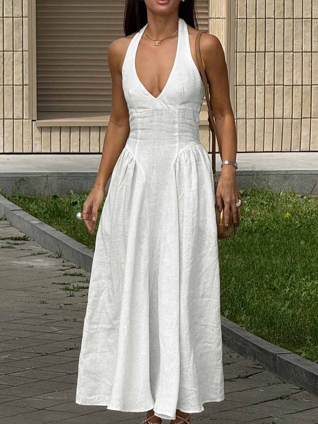 Halter Neck Backless Midi Dress