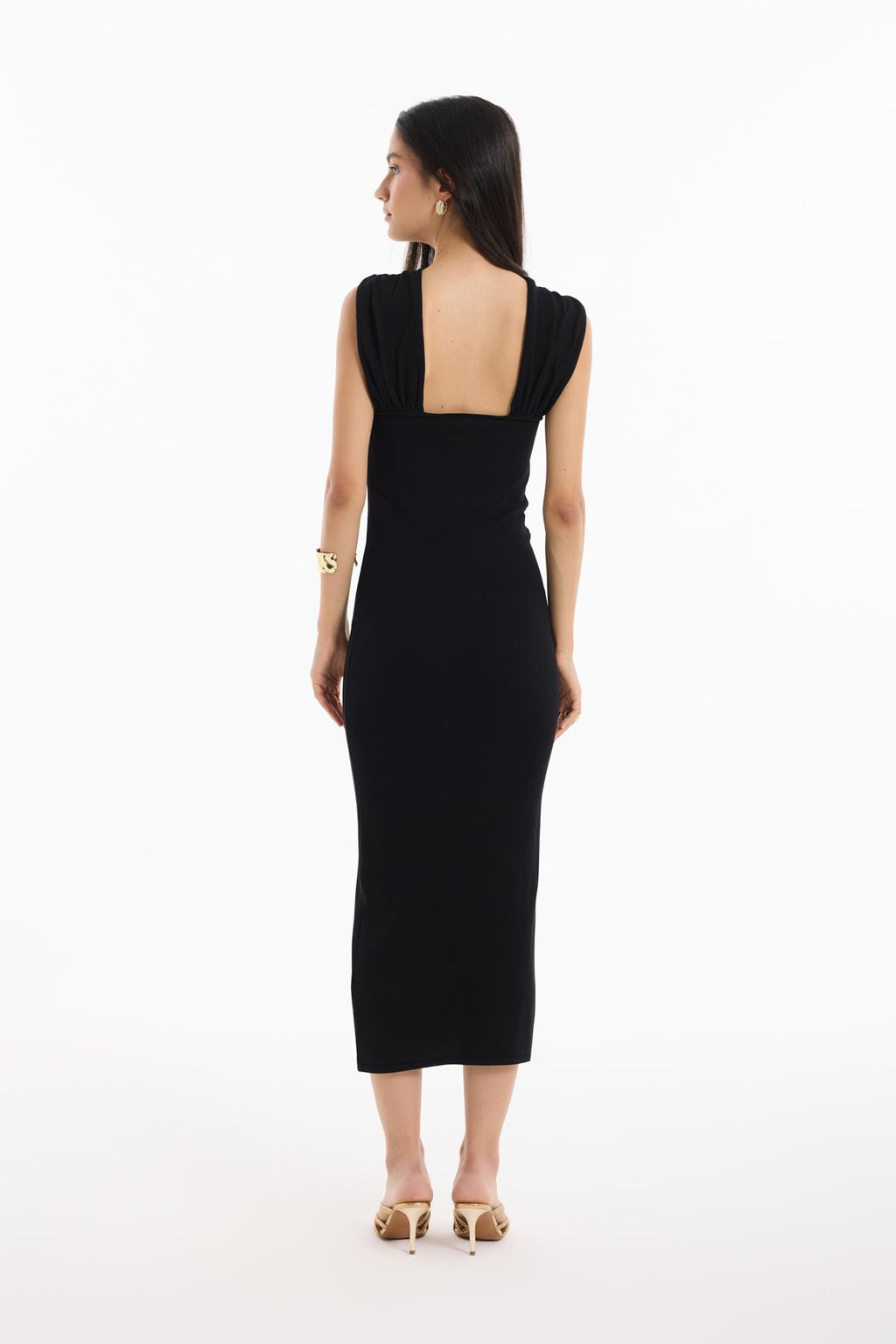 Gold Accent Cross-Back Maxi Dress