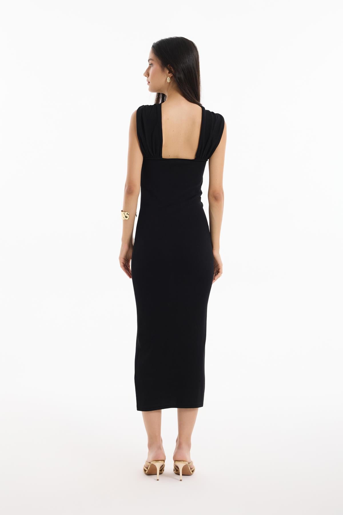 Gold Accent Cross-Back Maxi Dress