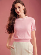 Pink Cropped Knit Sweater