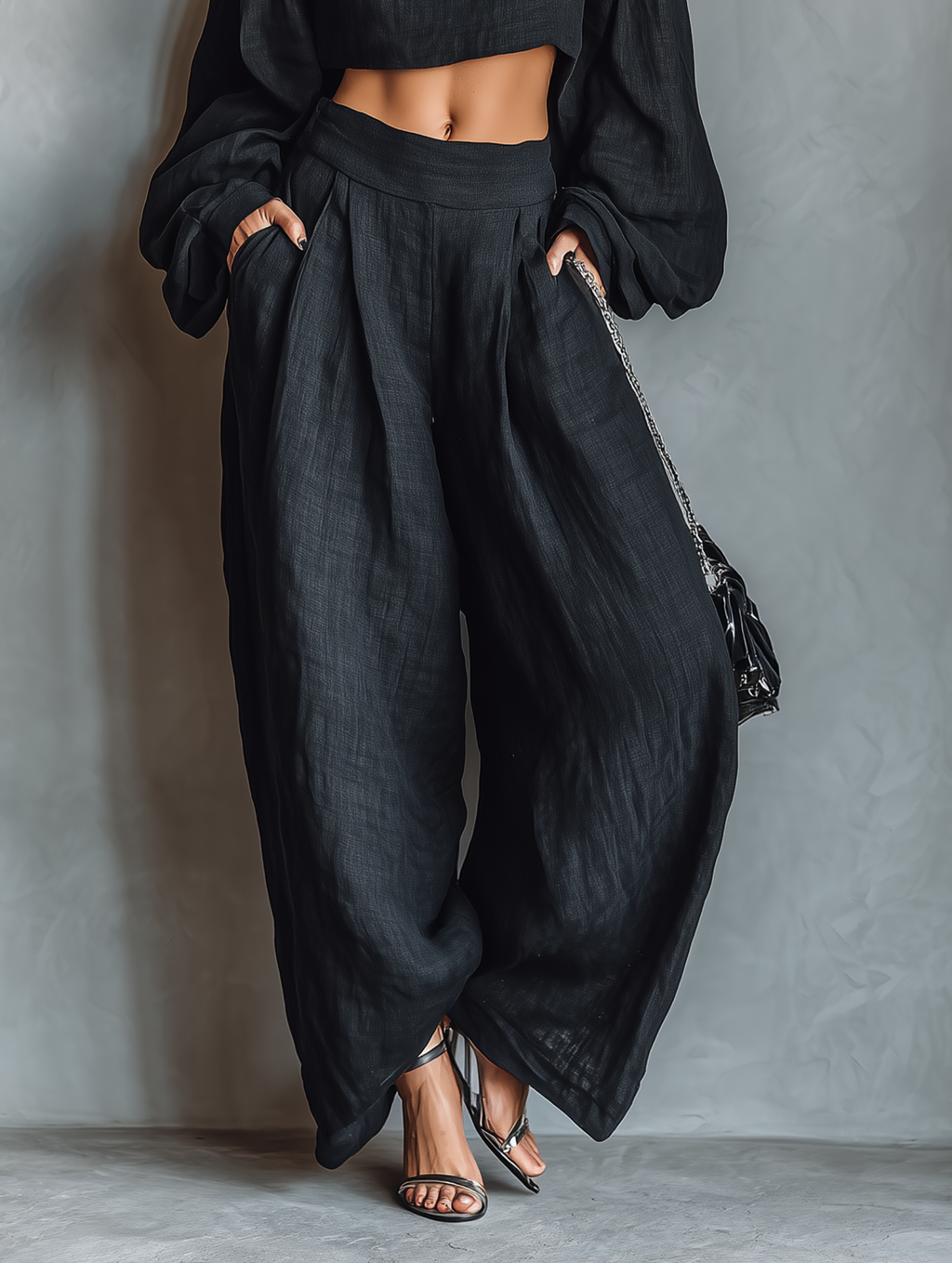 Linen Off-Shoulder Crop Top and Wide Leg Pants Set - Boho Chic Loose Fit Women's Summer Outfit
