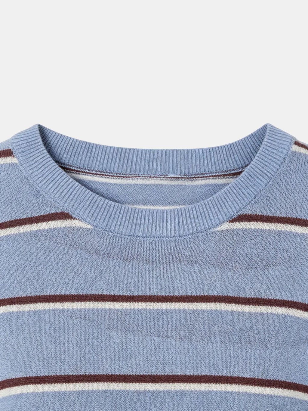 Light Blue Striped Cotton Knit Sweater