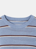 Light Blue Striped Cotton Knit Sweater