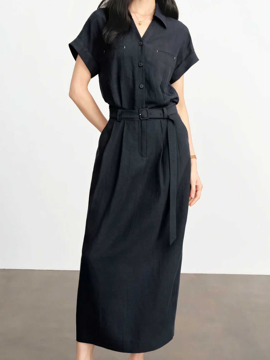 Utility Lyocell Shirt Midi Dress