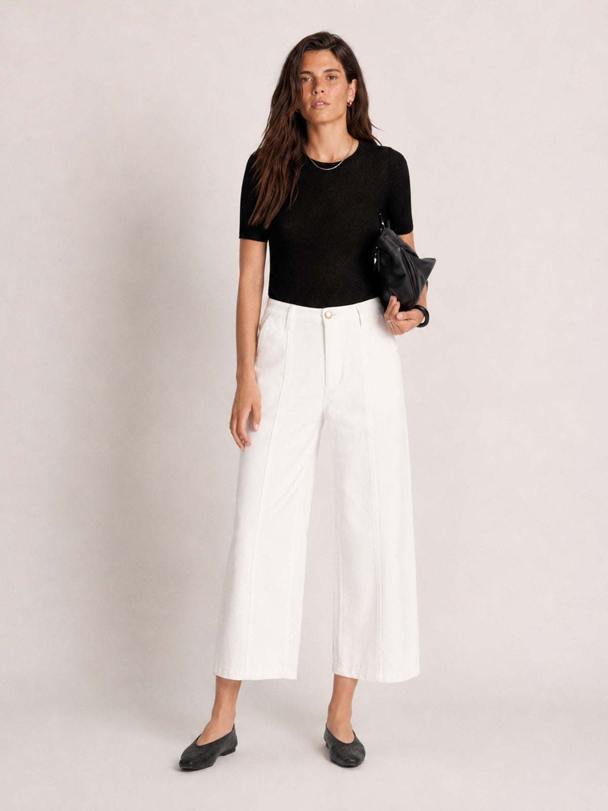 Curved Seam Cropped Cotton Jeans