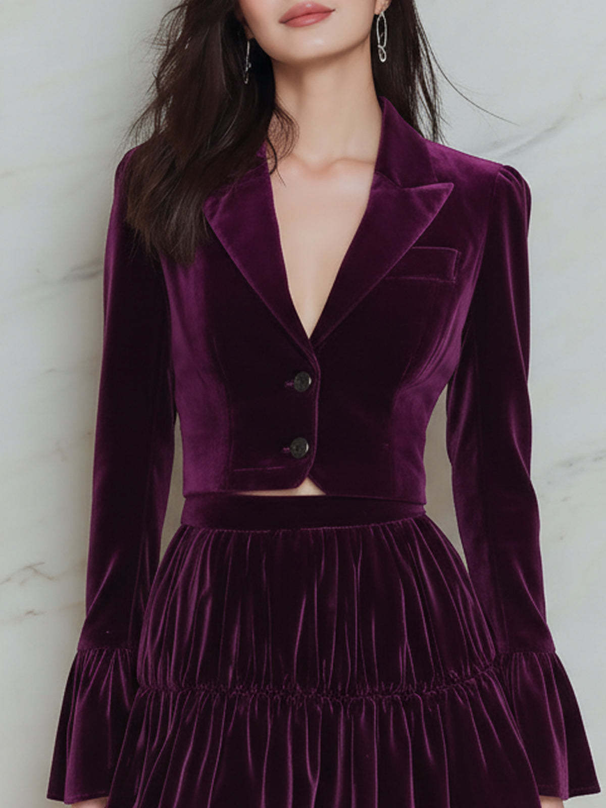 Short Blazer And Double-layered Pleated Skirt Set